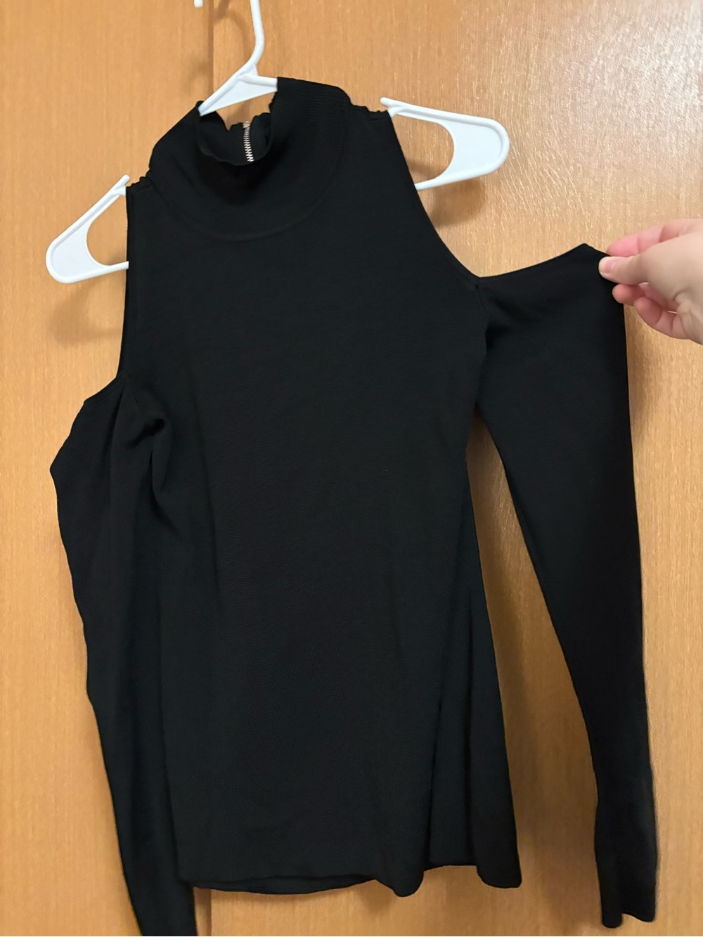 White House Black Market Black Cold-Shoulder Mock Neck Long Sleeve Top